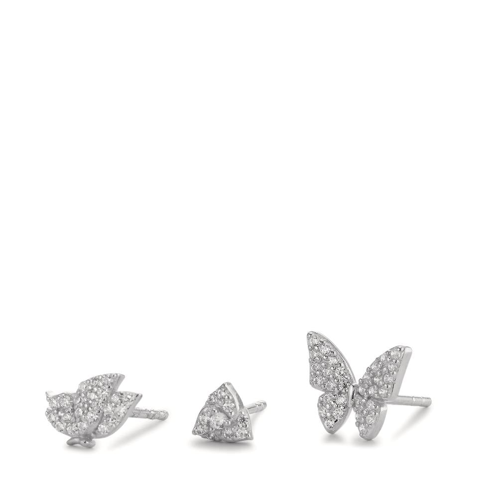 Stud earrings Silver Zirconia Rhodium plated Butterfly Ø8 mm