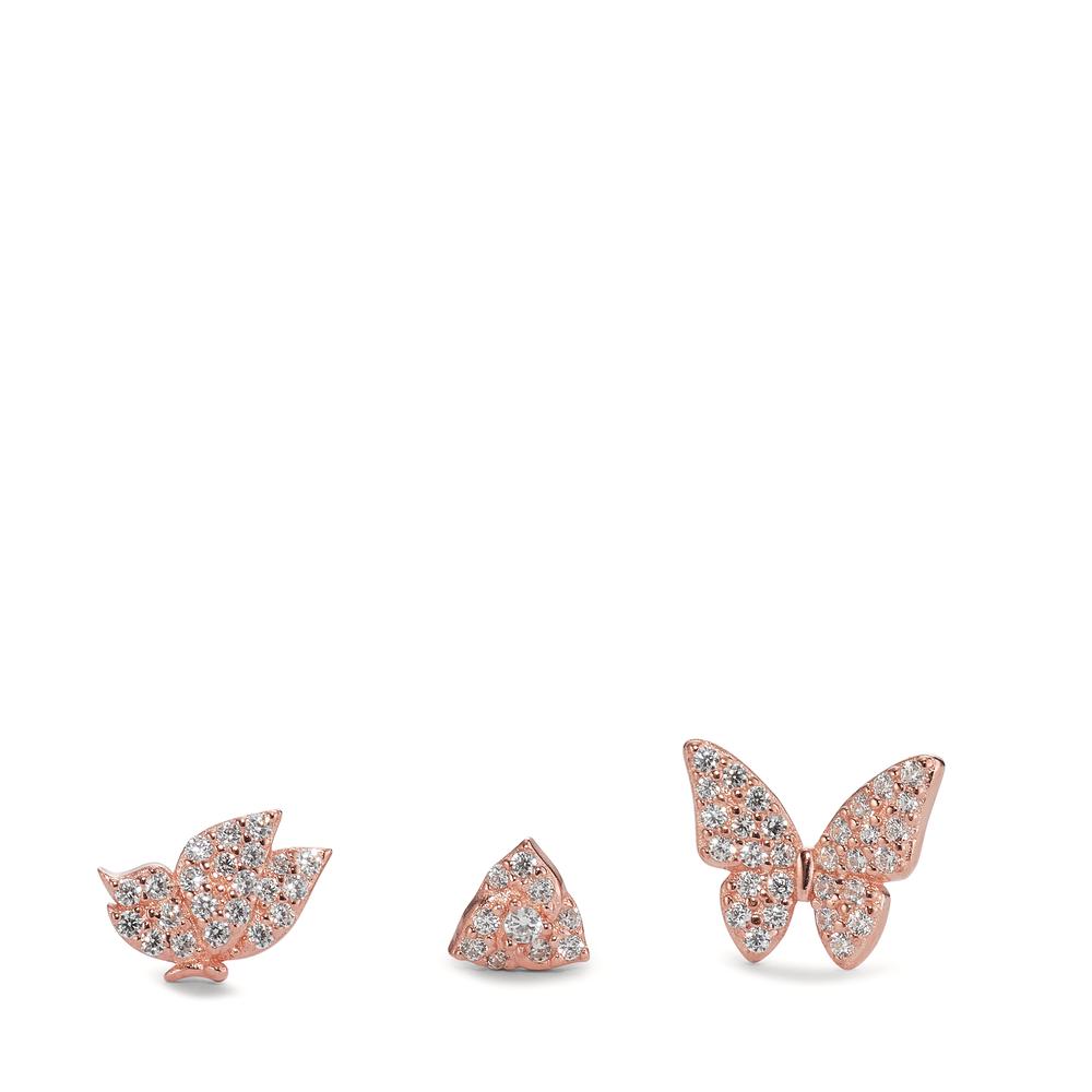 Stud earrings Silver Zirconia Rose Gold plated Butterfly Ø8 mm