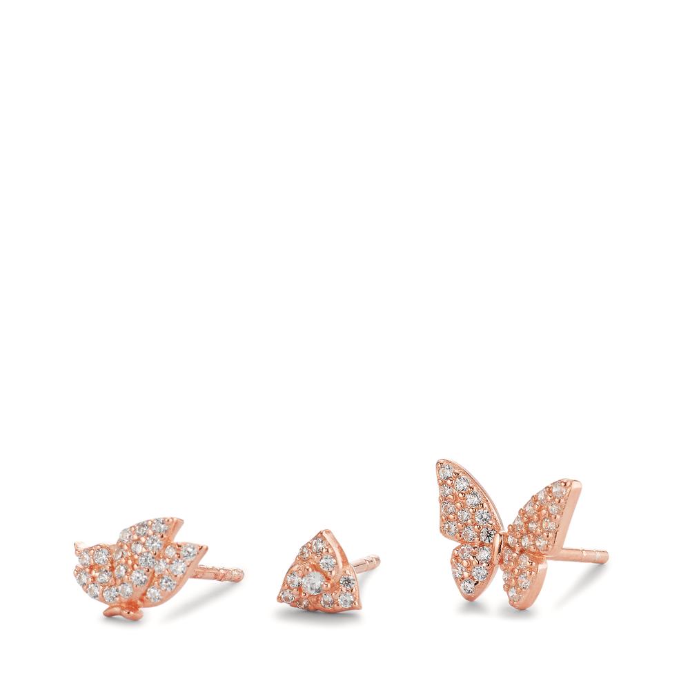 Stud earrings Silver Zirconia Rose Gold plated Butterfly Ø8 mm