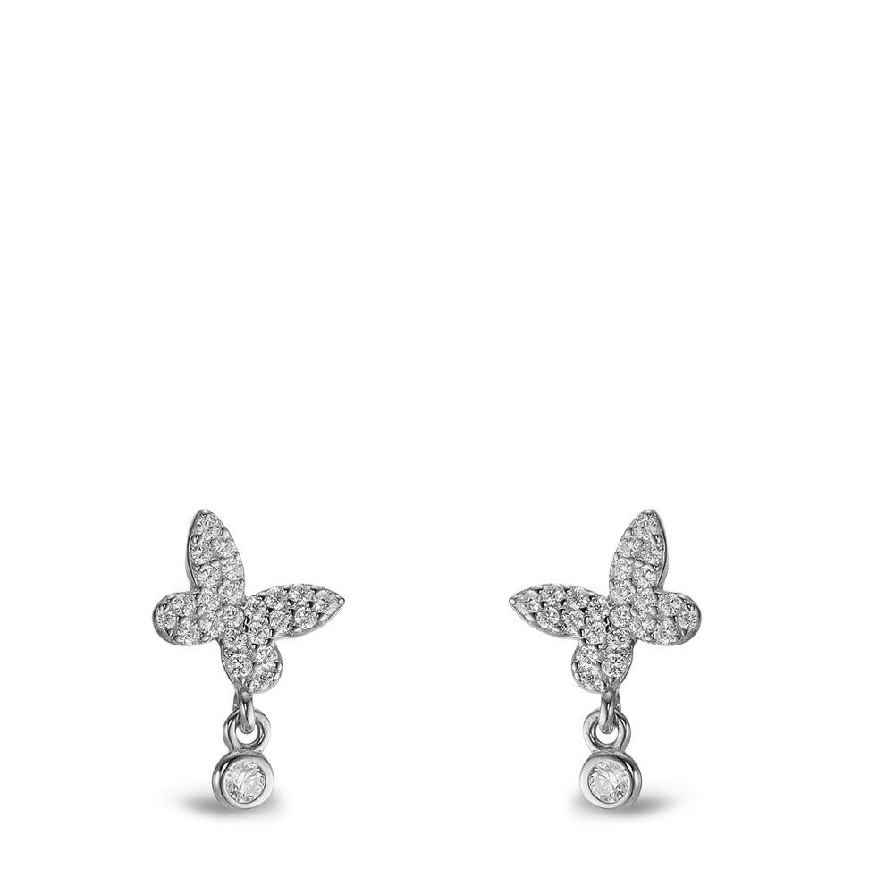 Stud earrings Silver Zirconia Rhodium plated Butterfly Ø7.5 mm