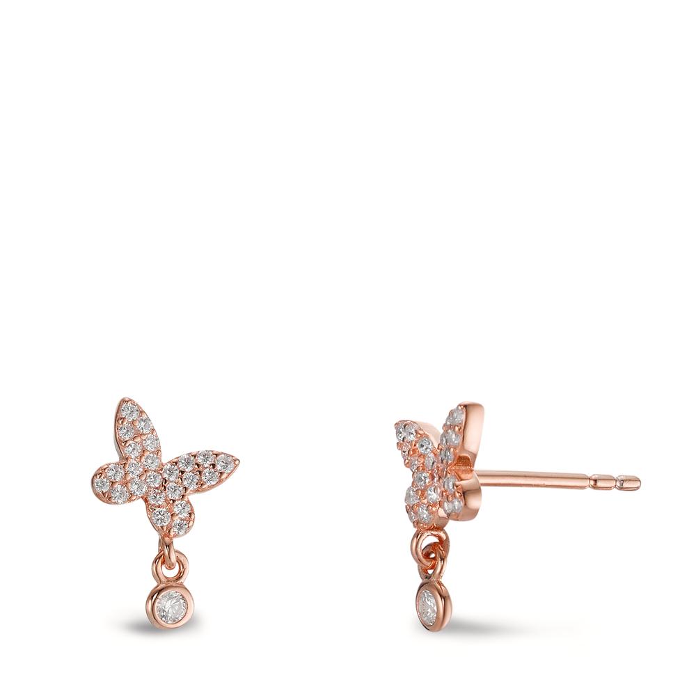 Stud earrings Silver Zirconia Rose Gold plated Butterfly Ø7.5 mm