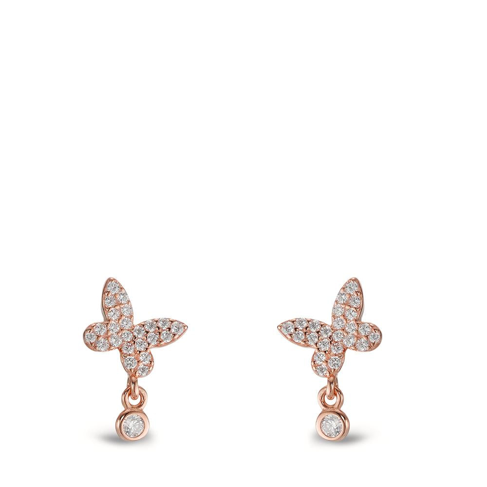 Stud earrings Silver Zirconia Rose Gold plated Butterfly Ø7.5 mm