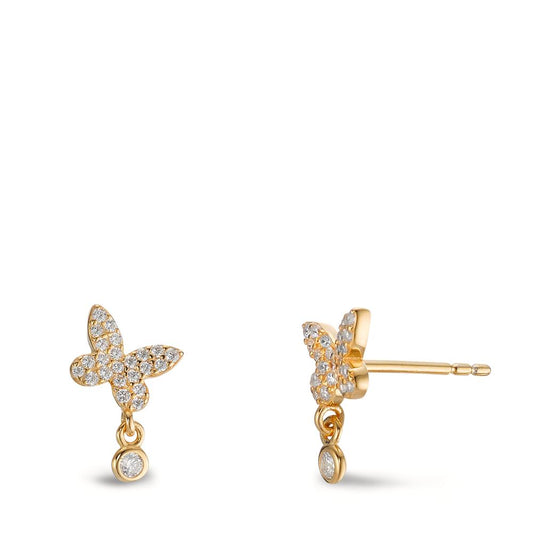 Stud earrings Silver Zirconia Yellow Gold plated Butterfly Ø7.5 mm