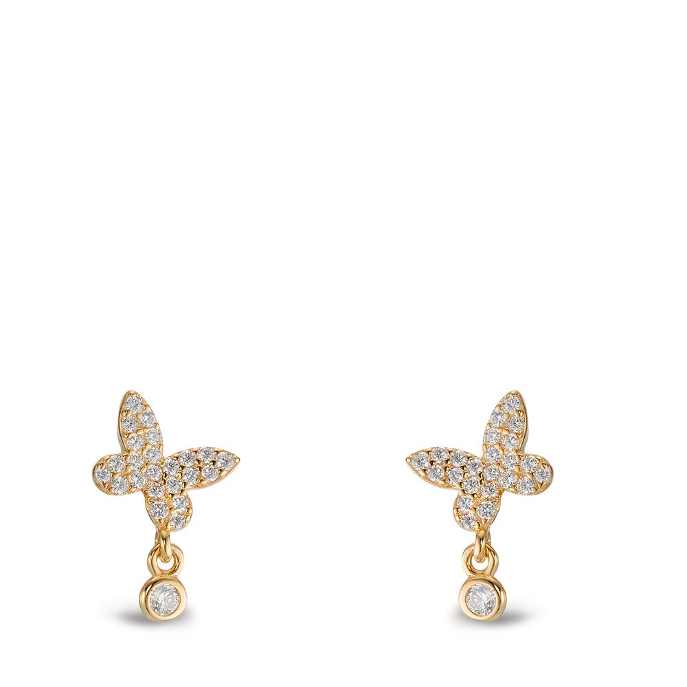 Stud earrings Silver Zirconia Yellow Gold plated Butterfly Ø7.5 mm