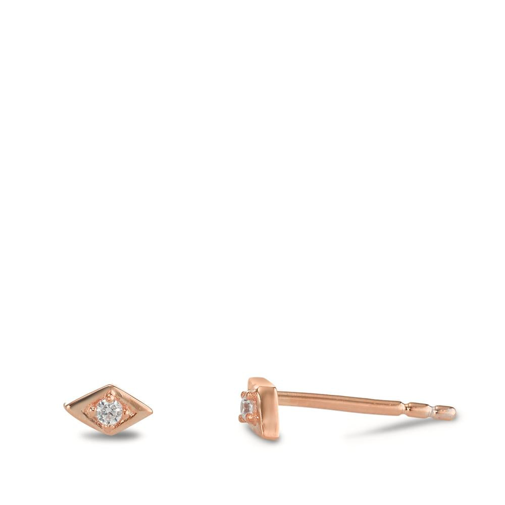 Stud earrings Silver Zirconia 2 Stones Rose Gold plated