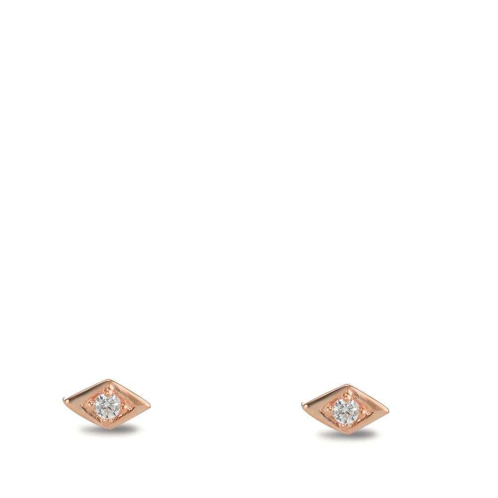 Stud earrings Silver Zirconia 2 Stones Rose Gold plated