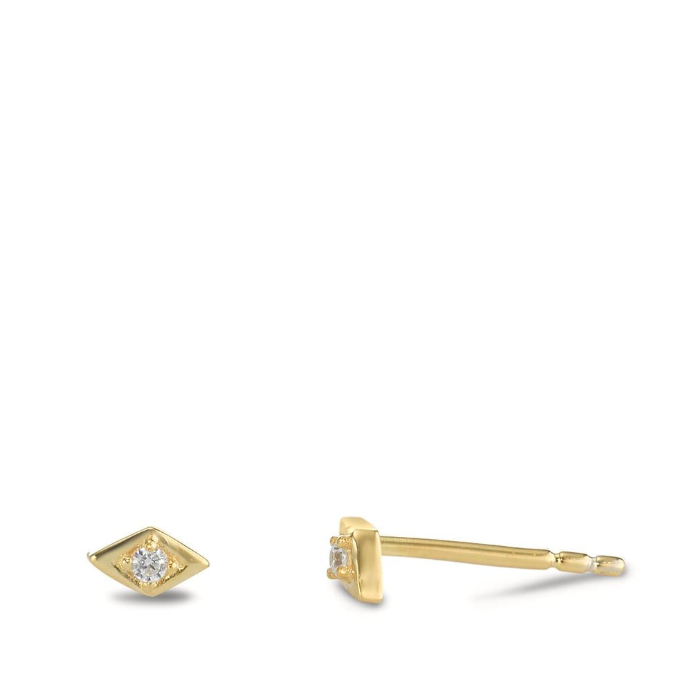 Stud earrings Silver Zirconia 2 Stones Yellow Gold plated