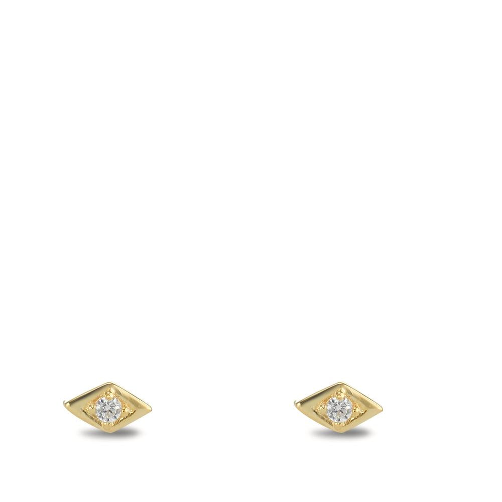 Stud earrings Silver Zirconia 2 Stones Yellow Gold plated