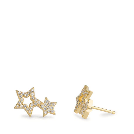 Stud earrings Silver Zirconia Yellow Gold plated Star