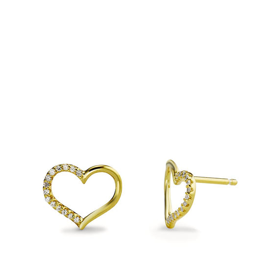 Stud earrings Silver Zirconia 28 Stones Yellow Gold plated Heart Ø10 mm