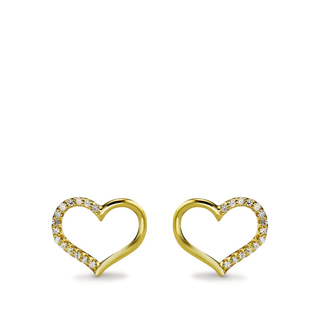 Stud earrings Silver Zirconia 28 Stones Yellow Gold plated Heart Ø10 mm