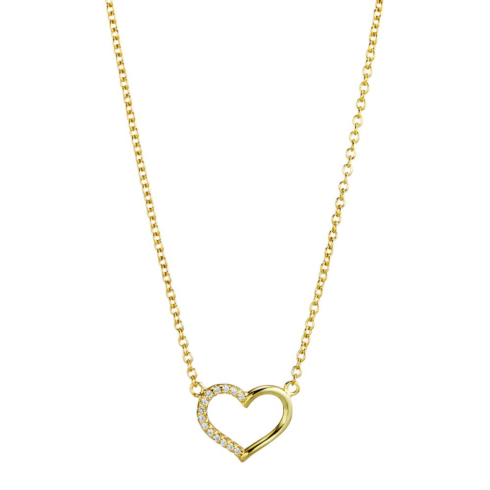 Necklace Silver Zirconia Yellow Gold plated Heart 38-42 cm