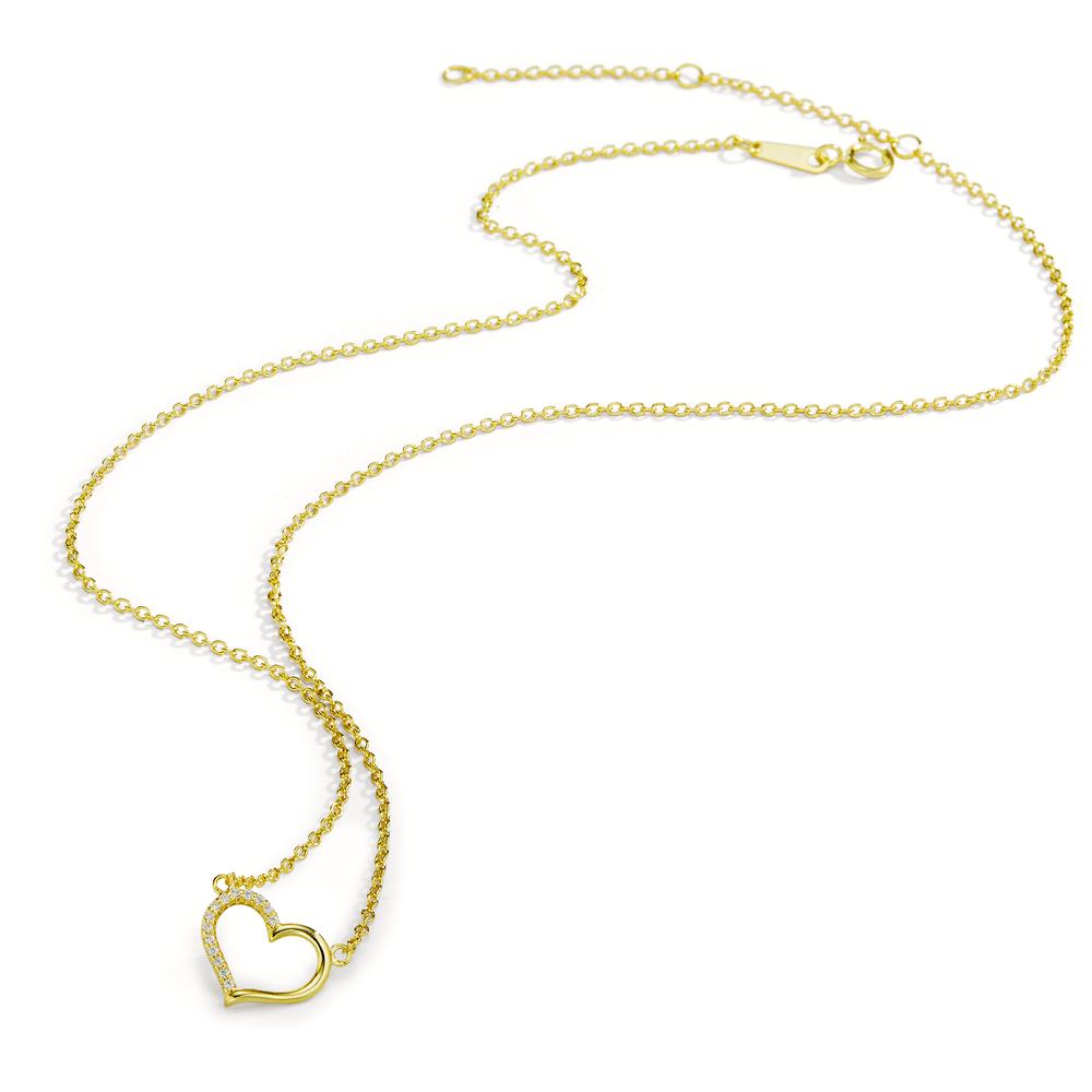 Necklace Silver Zirconia Yellow Gold plated Heart 38-42 cm