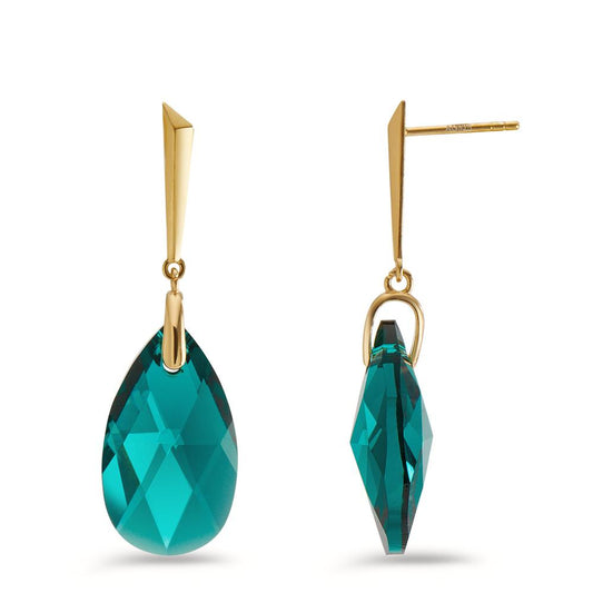 Drop Earrings Silver Zirconia Green, 2 Stones Gold plated