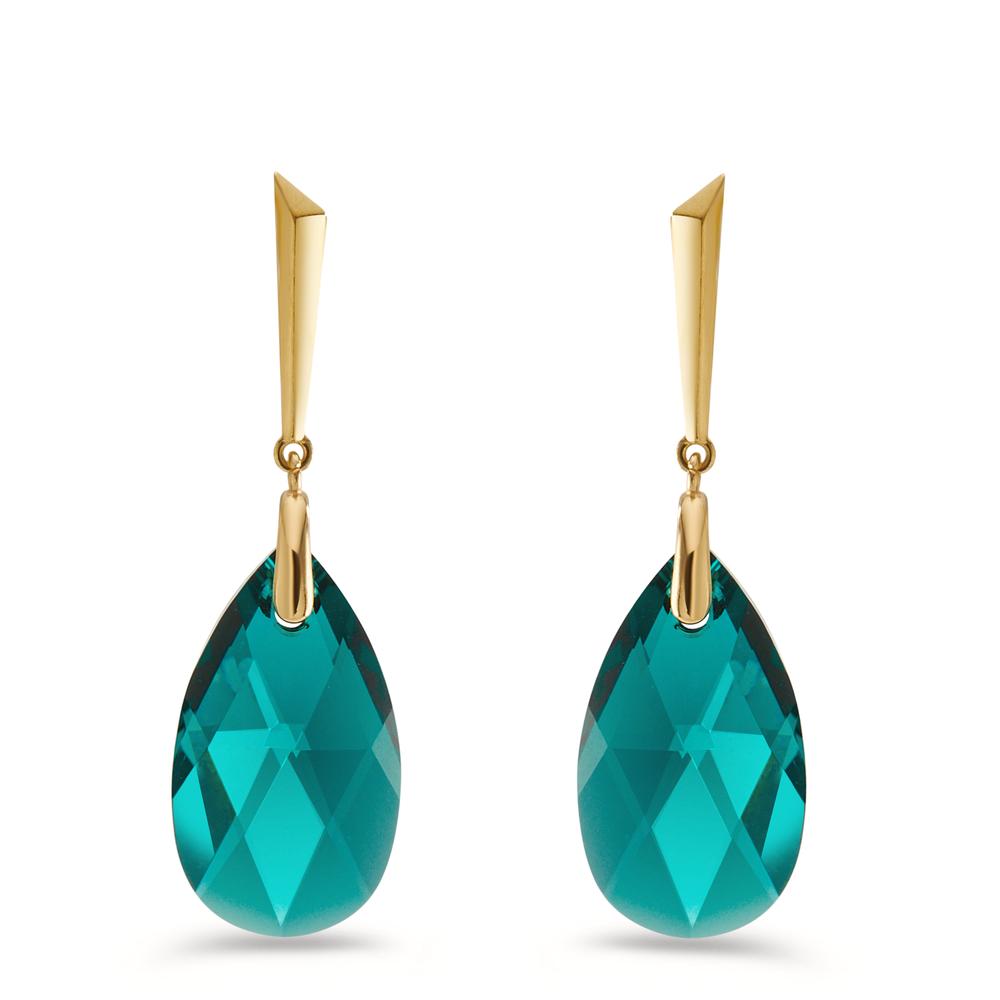 Drop Earrings Silver Zirconia Green, 2 Stones Gold plated