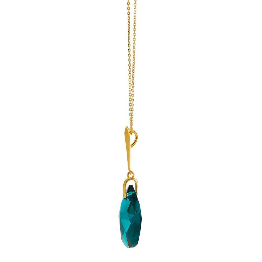 Necklace Silver Zirconia Green, 2 Stones Yellow Gold plated 42-47 cm