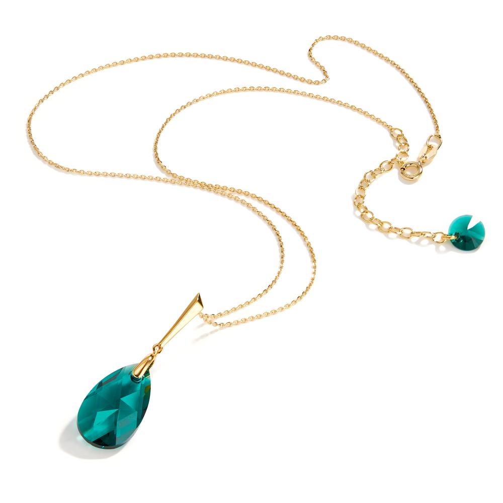 Necklace Silver Zirconia Green, 2 Stones Yellow Gold plated 42-47 cm