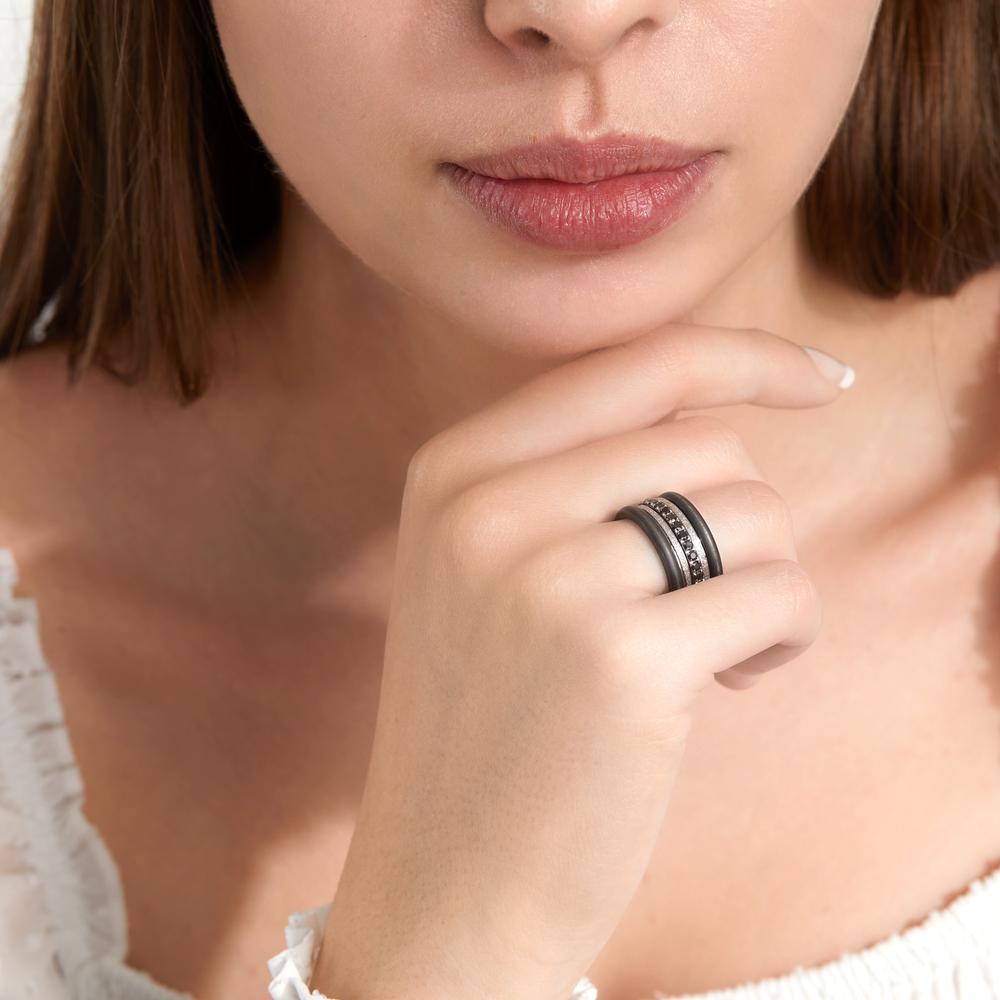 Memory ring Stainless steel Zirconia Black