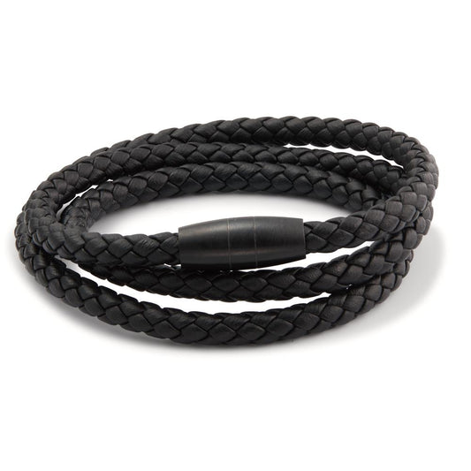 Bracelet Stainless steel, Leather Black IP coated 19 cm Ø5.5 mm