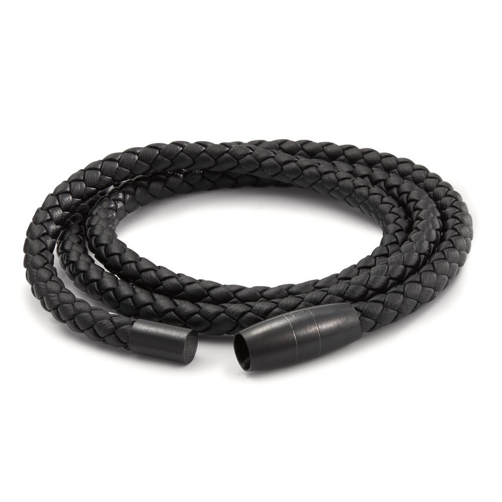 Bracelet Stainless steel, Leather Black IP coated 19 cm Ø5.5 mm