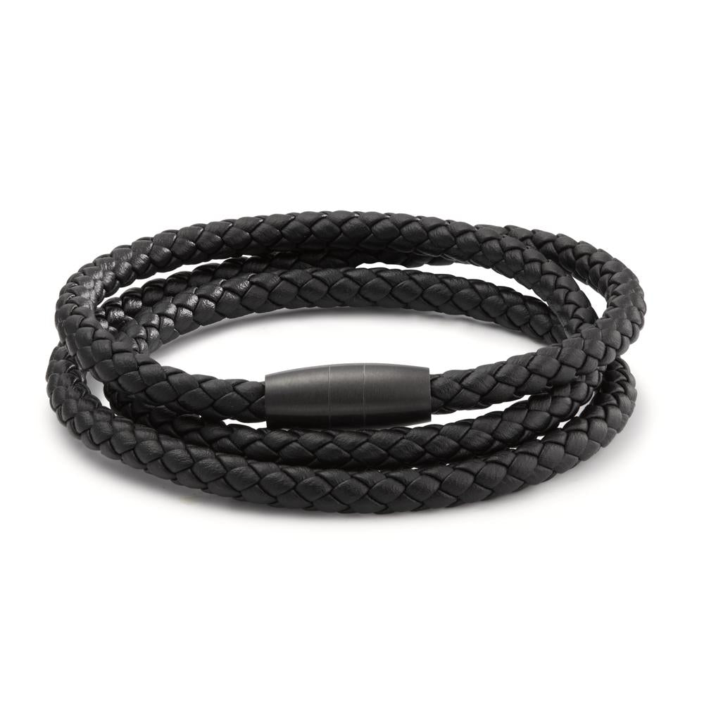 Bracelet Stainless steel, Leather Black IP coated 21 cm Ø5.5 mm