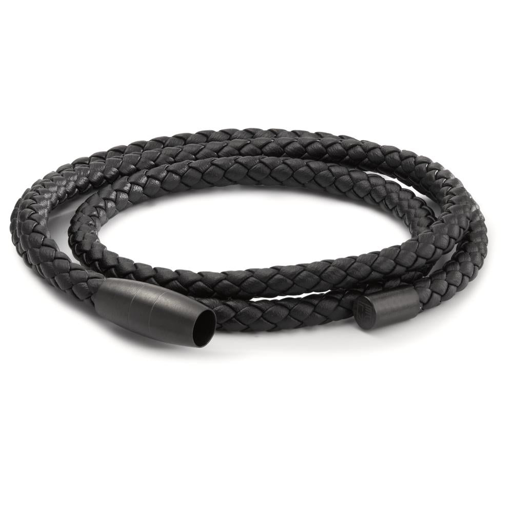 Bracelet Stainless steel, Leather Black IP coated 21 cm Ø5.5 mm