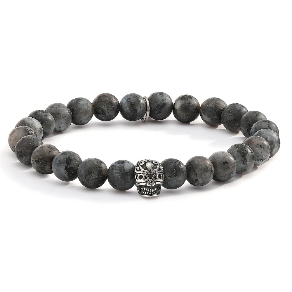 Bracelet Stainless steel Labradorite Anthracite Skull 21 cm Ø8.5 mm