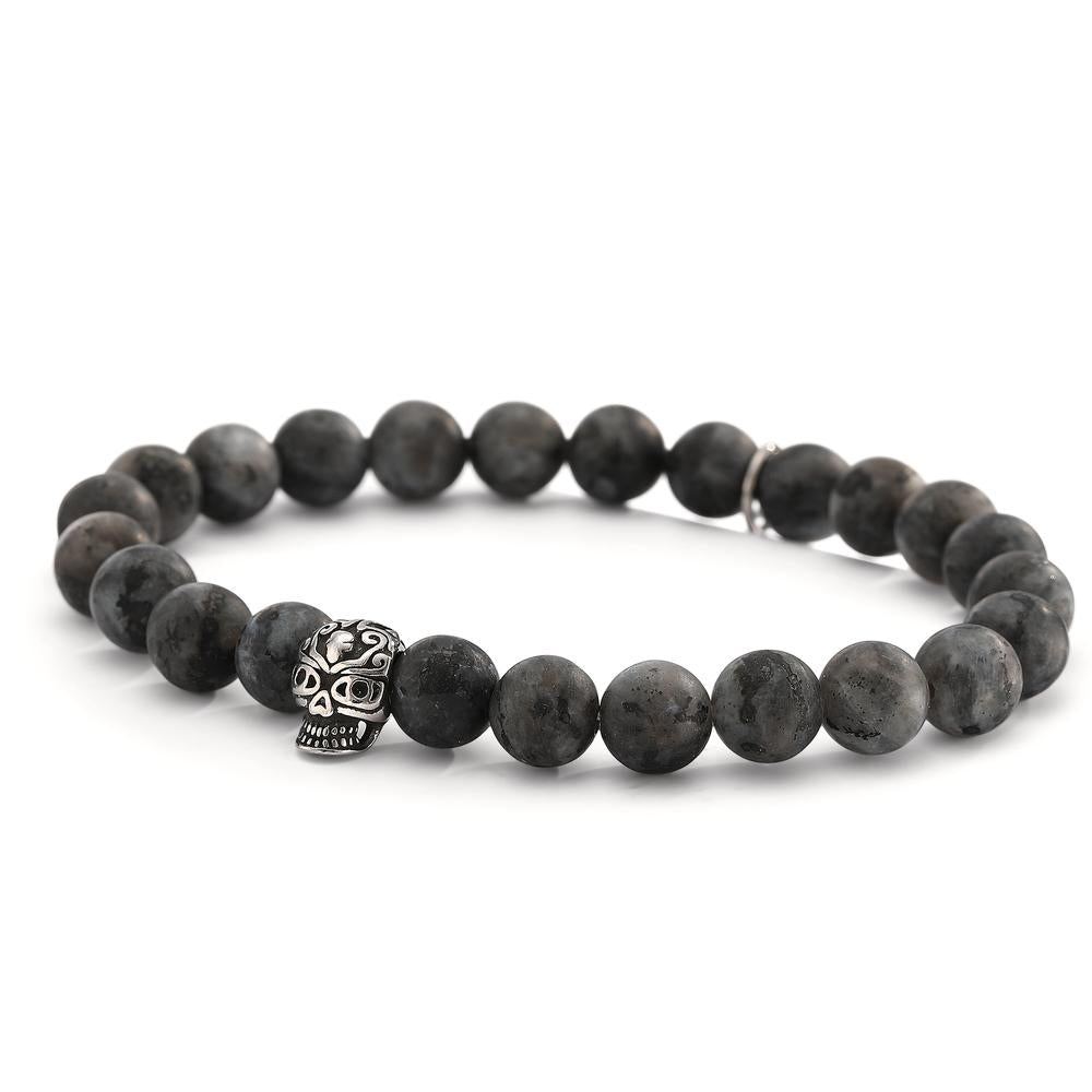 Bracelet Stainless steel Labradorite Anthracite Skull 21 cm Ø8.5 mm