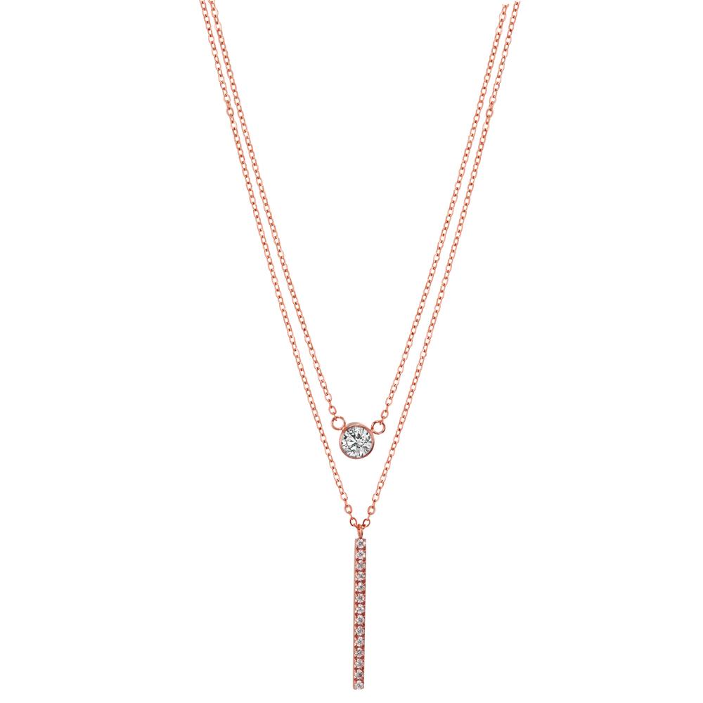 Necklace Stainless steel Zirconia 15 Stones Rose IP coated 40-45 cm