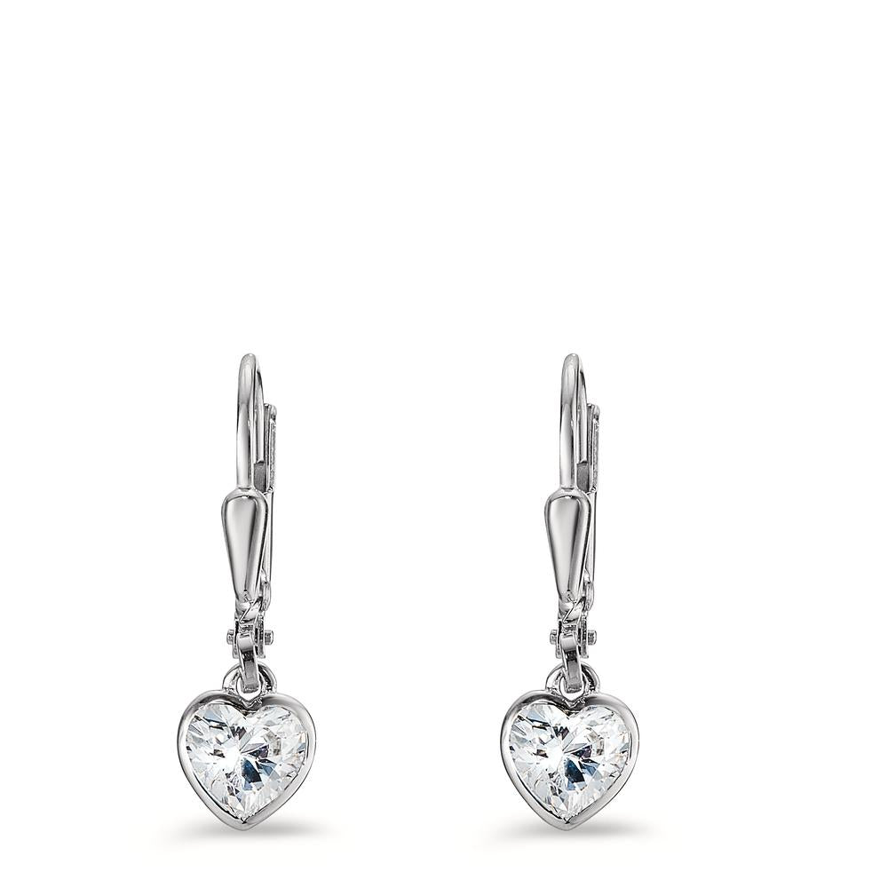 Drop Earrings Silver Zirconia 2 Stones Rhodium plated Heart Ø6 mm