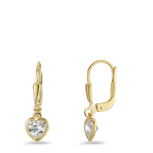 Drop Earrings Silver Zirconia 2 Stones Yellow Gold plated Heart Ø6 mm