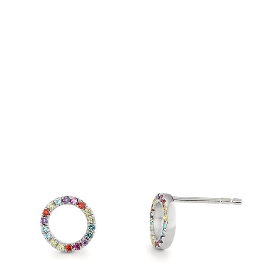 Stud earrings Silver Zirconia Colorful Rhodium plated Ø7.5 mm