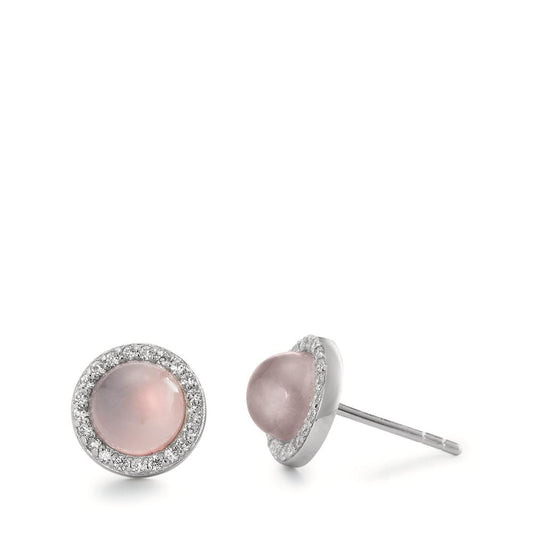 Stud earrings Silver Rose Quartz Rhodium plated Ø9 mm