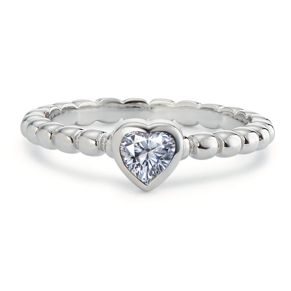 Stacking ring Silver Zirconia Rhodium plated Heart