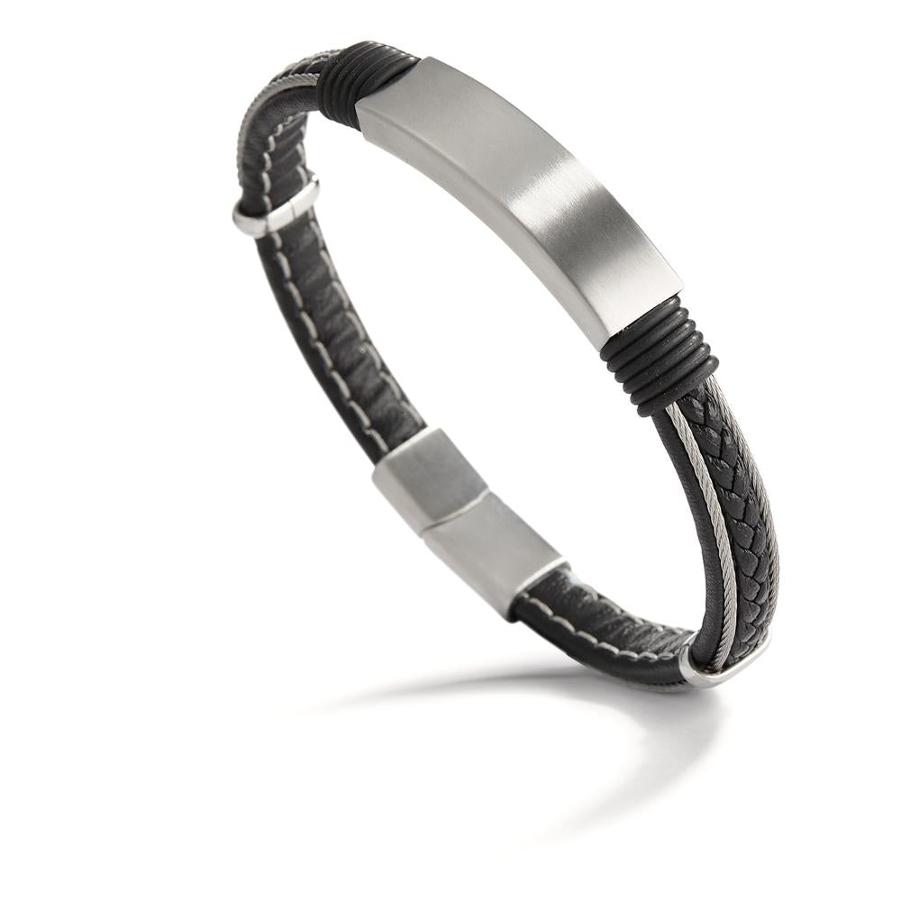 Engravable bracelet Stainless steel, Artificial leather 21.5 cm