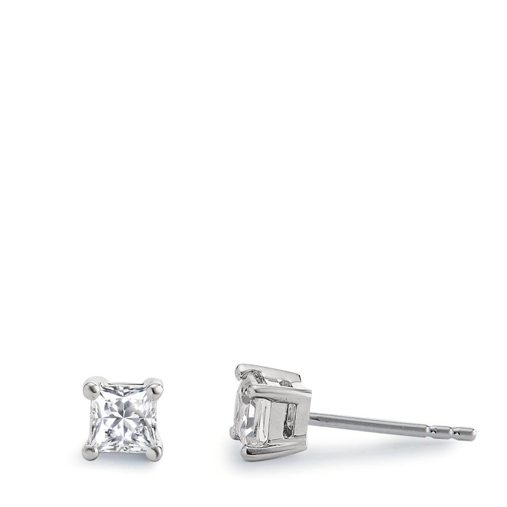 Stud earrings Silver Zirconia 2 Stones, Carree Rhodium plated Ø4 mm