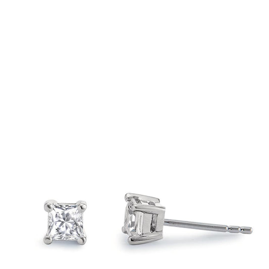 Stud earrings Silver Zirconia 2 Stones, Carree Rhodium plated Ø4 mm