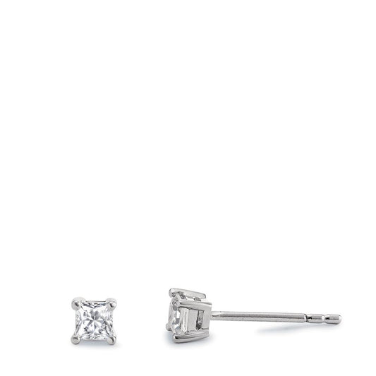 Stud earrings Silver Zirconia 2 Stones, Carree Rhodium plated Ø3 mm