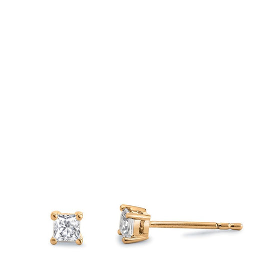 Stud earrings Silver Zirconia 2 Stones, Carree Yellow Gold plated Ø3 mm