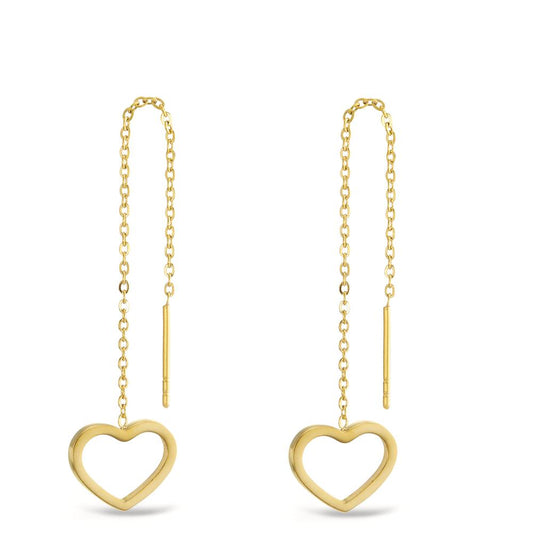 Threader Earrings Stainless steel Yellow IP coated Heart Ø11 mm