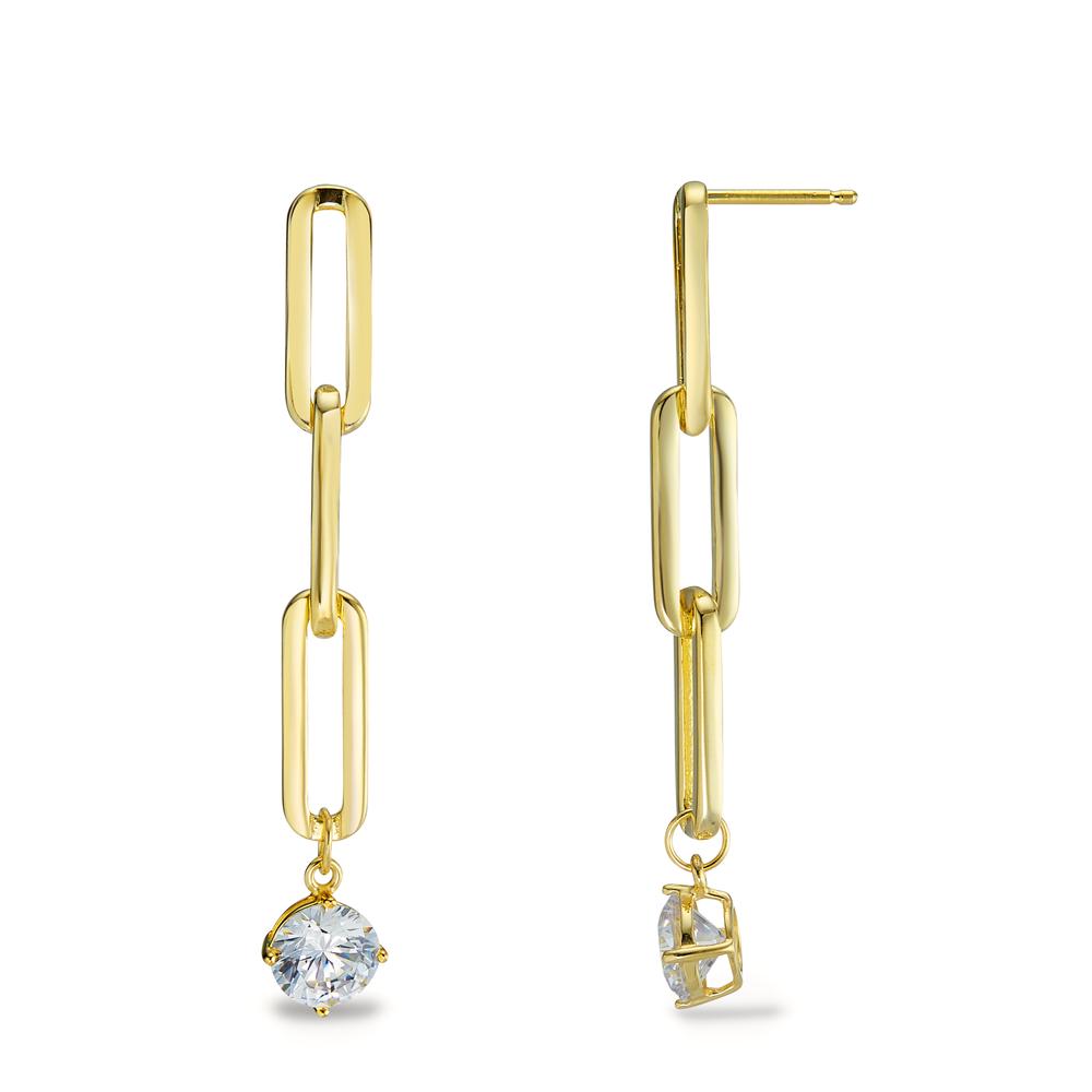 Drop Earrings Silver Zirconia 2 Stones Yellow Gold plated