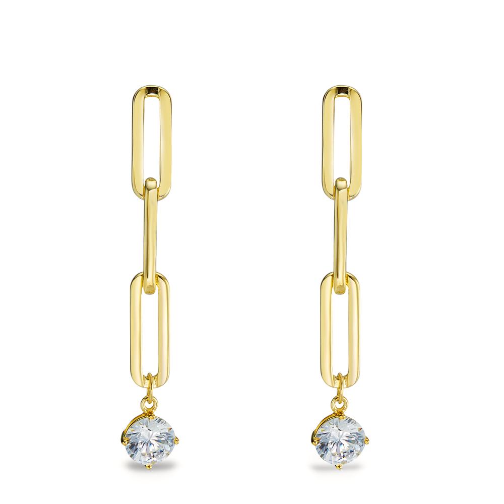 Drop Earrings Silver Zirconia 2 Stones Yellow Gold plated