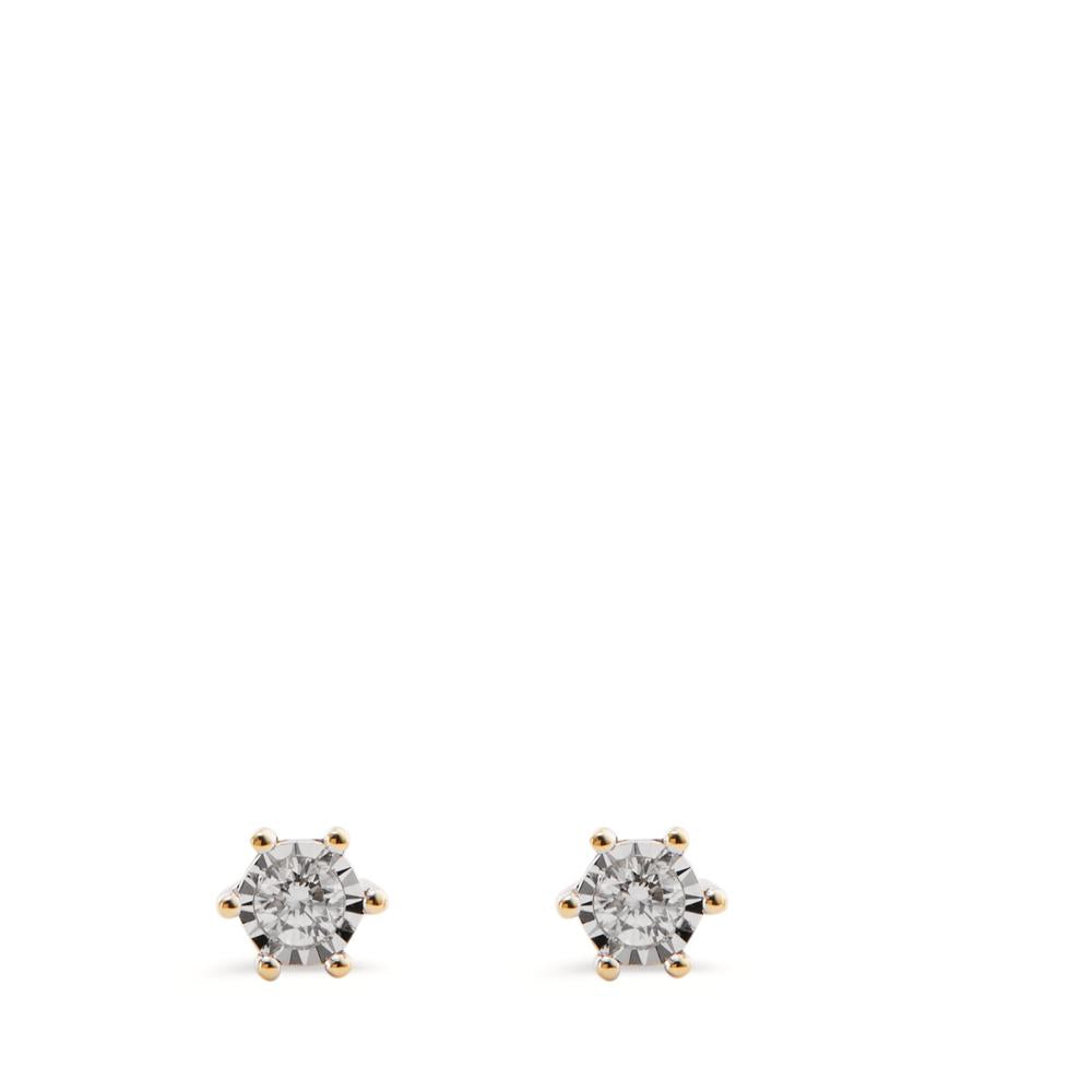 Stud earrings 18k Yellow Gold Diamond 0.06 ct, 2 Stones, w-si Bicolor Ø4 mm