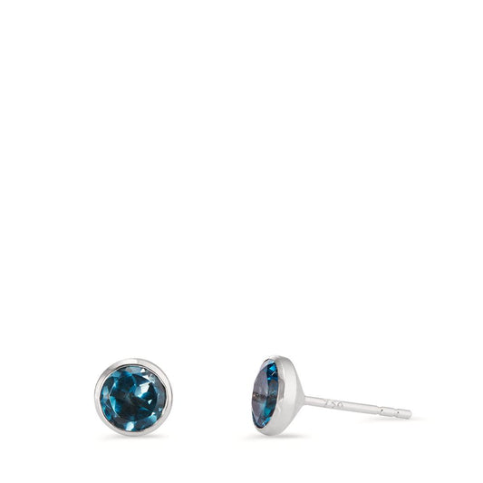 Stud earrings 18k White Gold London Blue Topaz 2 Stones Ø6.5 mm