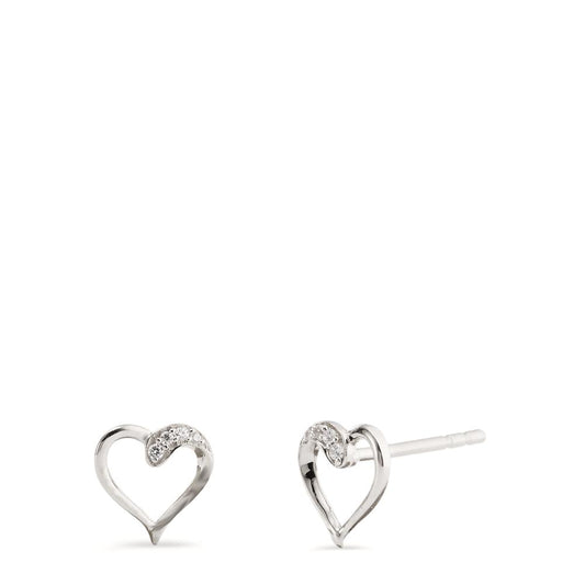 Stud earrings 9k White Gold Zirconia 8 Stones Heart Ø7 mm