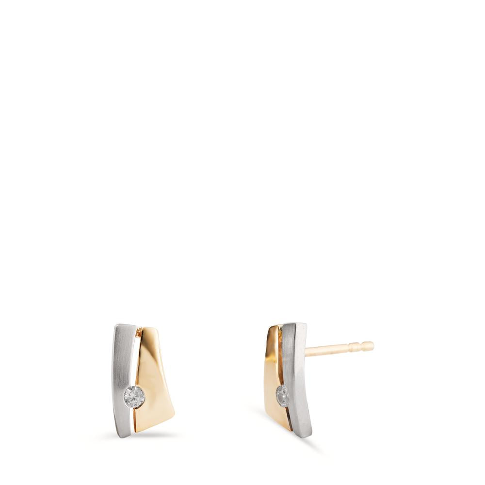 Stud earrings 9k Yellow Gold, 9k White Gold Zirconia 2 Stones