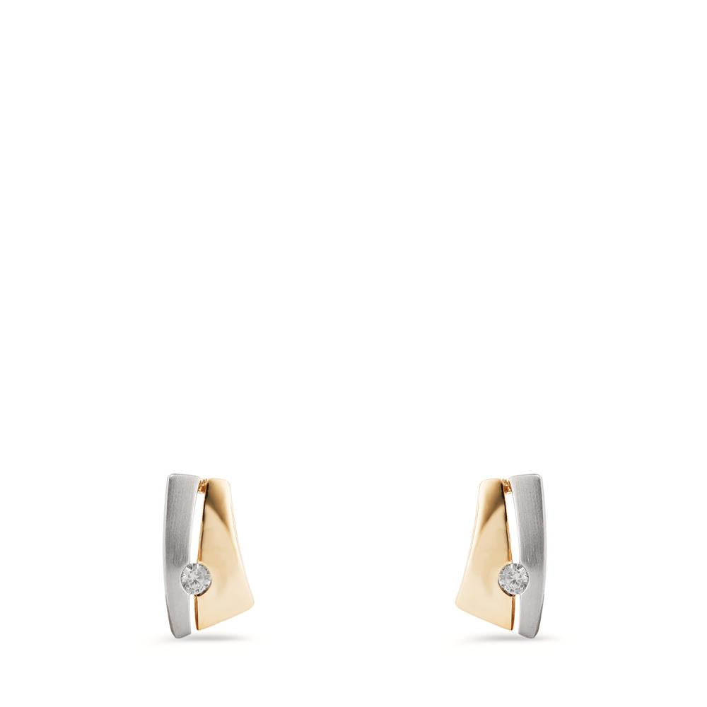 Stud earrings 9k Yellow Gold, 9k White Gold Zirconia 2 Stones