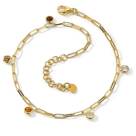 Anklet Silver Zirconia Colorful, 5 Stones Yellow Gold plated 23-26 cm