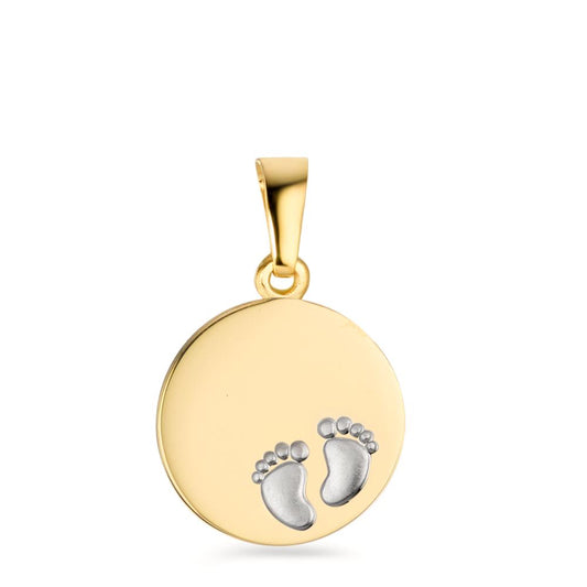 Engravable pendant 18k Yellow Gold Rhodium plated Feet Ø12 mm