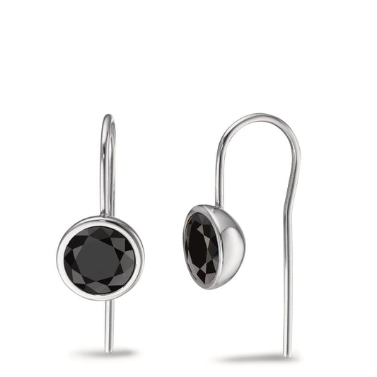 Drop Earrings Stainless steel Zirconia Black, 2 Stones 20 cm Ø9.5 mm